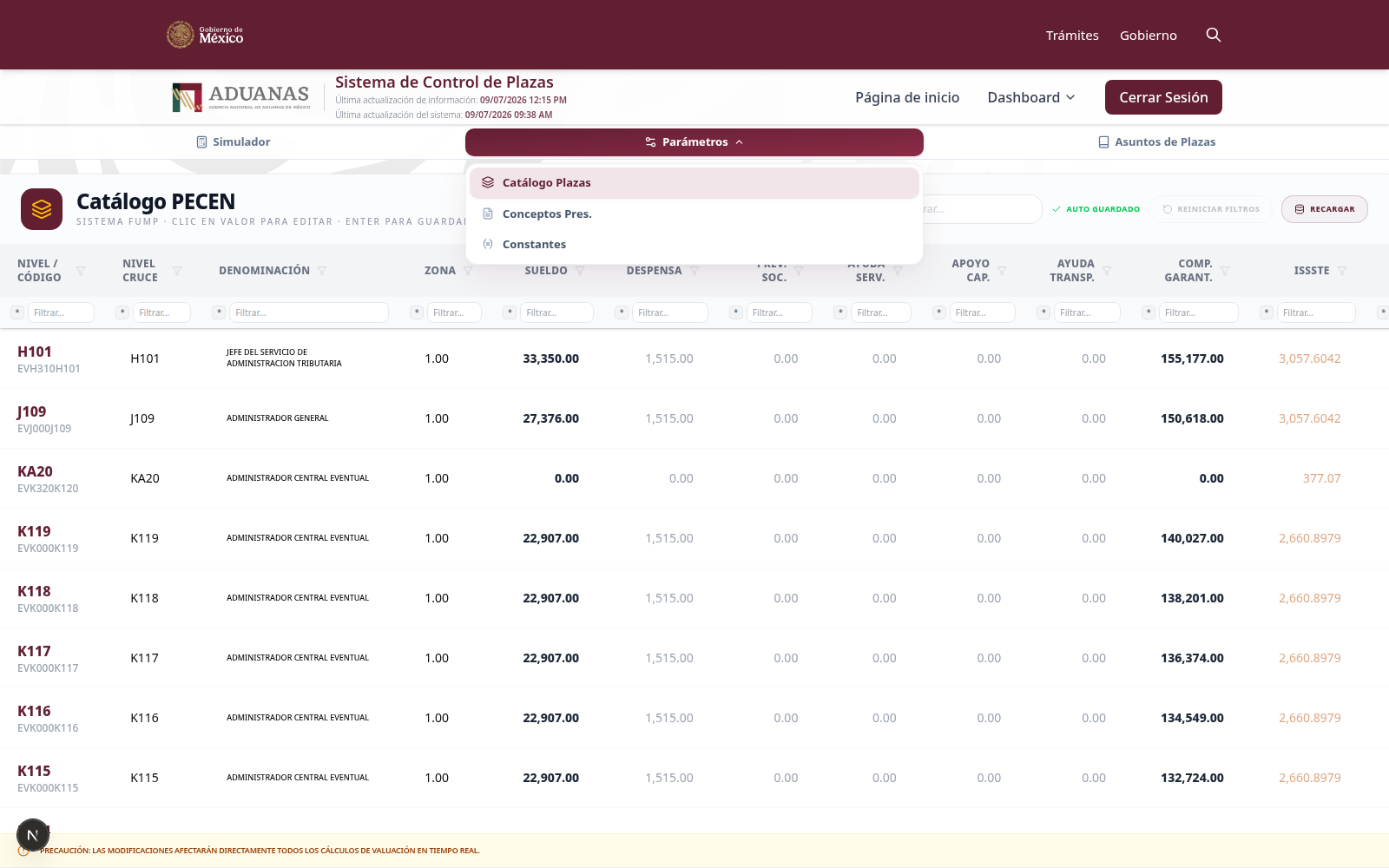 edit valuacion parametros